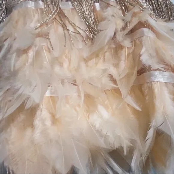 Golden Ballerina Sexy Fringe Feather Mini Dress With Beaded Tassles - Picture 8 of 13